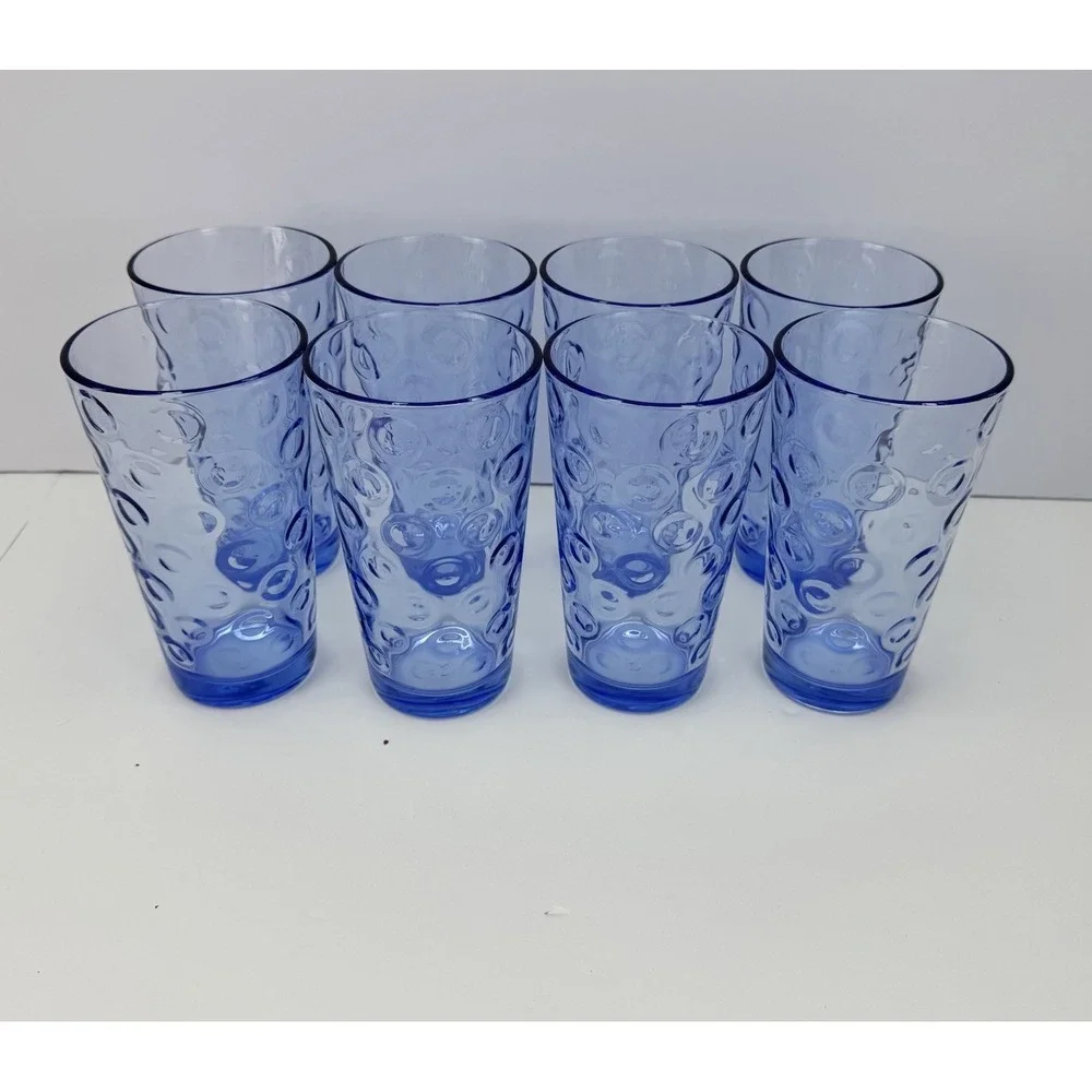 Set of 8 Blue Pasabahce Cirque Bubble Circle Ring Glasses High‎ Ball Barware